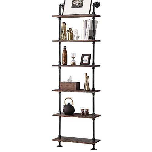 BOSURU Industrial Pipe Shelves Rustic Wood Ladder Bookshelf Wall Mounted Shelf for Living Room Decor and Storage