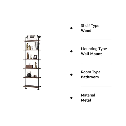 BOSURU Industrial Pipe Shelves Rustic Wood Ladder Bookshelf Wall Mounted Shelf for Living Room Decor and Storage