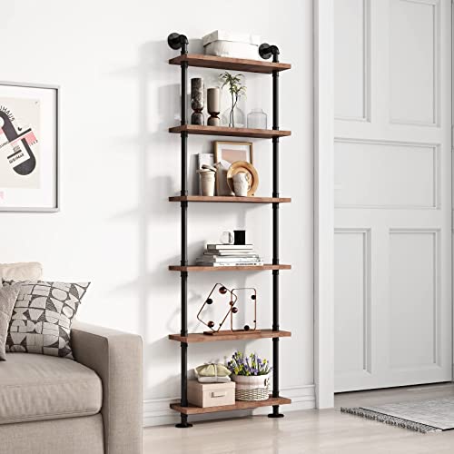 BOSURU Industrial Pipe Shelves Rustic Wood Ladder Bookshelf Wall Mounted Shelf for Living Room Decor and Storage