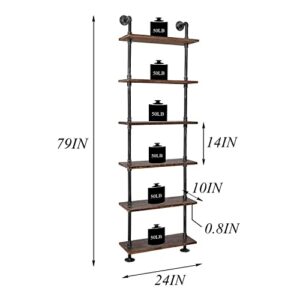 BOSURU Industrial Pipe Shelves Rustic Wood Ladder Bookshelf Wall Mounted Shelf for Living Room Decor and Storage