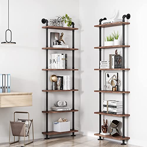 BOSURU Industrial Pipe Shelves Rustic Wood Ladder Bookshelf Wall Mounted Shelf for Living Room Decor and Storage