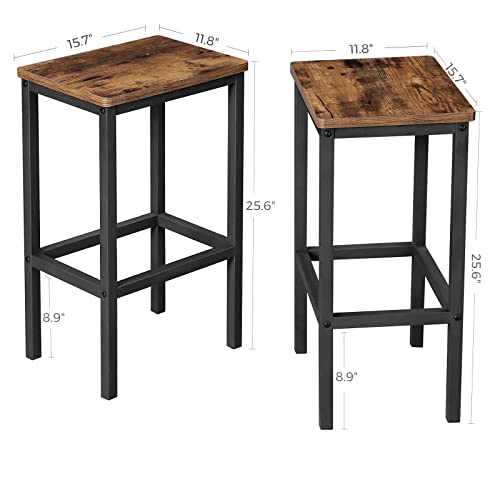 VASAGLE Bar Stools, Set of 2 Bar Chairs, Kitchen Breakfast Bar Stools with Footrest, Industrial in Living Room, Party Room, Rustic Brown and Black ULBC65X