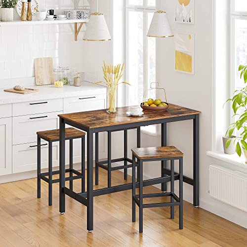 VASAGLE Bar Stools, Set of 2 Bar Chairs, Kitchen Breakfast Bar Stools with Footrest, Industrial in Living Room, Party Room, Rustic Brown and Black ULBC65X