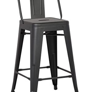 AC Pacific Modern Industrial Metal Bar Stool, Bucket Back and 4 Leg Design Ideal for Kitchen Island or Counter Top, Set of 2, 24" Seat, Matte Black