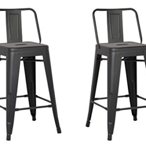 AC Pacific Modern Industrial Metal Bar Stool, Bucket Back and 4 Leg Design Ideal for Kitchen Island or Counter Top, Set of 2, 24" Seat, Matte Black