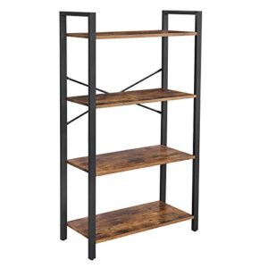 vasagle bookshelf, 4-tier shelving unit, bookcase, book shelf, 11.8 x 25.9 x 47.2 inches, rustic brown + black