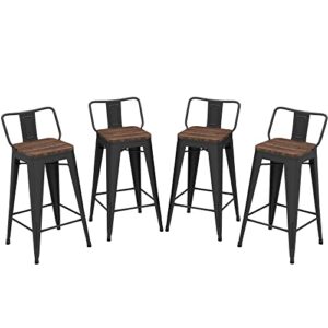 andeworld metal bar stools set of 4 kitchen counter stools bristro barstools industrial bar stools (26 inch, black with wooden seats)