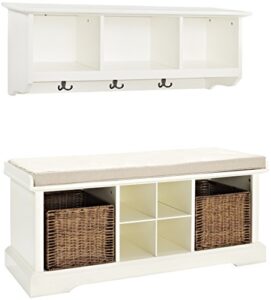 crosley furniture brennan entryway storage bench and hanging shelf set, white