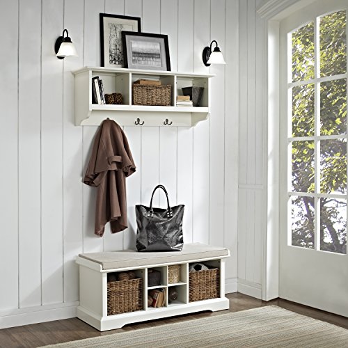 Crosley Furniture Brennan Entryway Storage Bench and Hanging Shelf Set, White