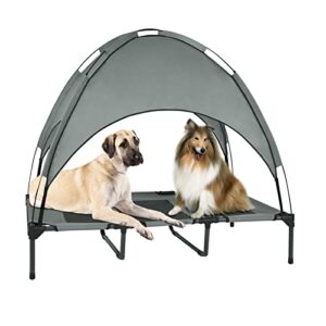outdoor elevated dog bed with removable canopy, 48″ xlarge cooling raised pet cot for outdoor camping, waterproof canopy, durable oxford fabric, portable pet bed (large gray)
