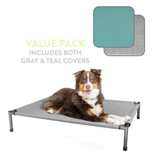 hyper pet’s raised rest deluxe elevated dog bed (outdoor dog bed-great raised dog bed, small dog bed- medium dog bed) [value pack 1 frame-2 covers gray/teal] 30″x20’x6.99″