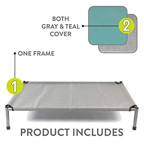 Hyper Pet's Raised Rest Deluxe Elevated Dog Bed (Outdoor Dog Bed-Great Raised Dog Bed, Small Dog Bed- Medium Dog Bed) [Value Pack 1 Frame-2 Covers Gray/Teal] 30"x20'x6.99"