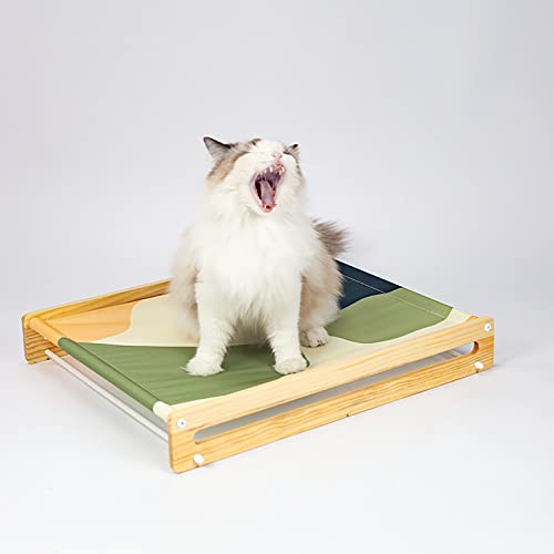 Lkeiyay Elevated Pet Bed for Cat - Wooden Stand Raised Removable Washable Cat Cot for Indoor and Outdoor Cat and Small Size Dogs (Back Shape（Wooden)