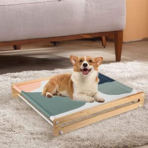 Lkeiyay Elevated Pet Bed for Cat - Wooden Stand Raised Removable Washable Cat Cot for Indoor and Outdoor Cat and Small Size Dogs (Back Shape（Wooden)