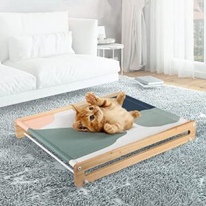 Lkeiyay Elevated Pet Bed for Cat - Wooden Stand Raised Removable Washable Cat Cot for Indoor and Outdoor Cat and Small Size Dogs (Back Shape（Wooden)