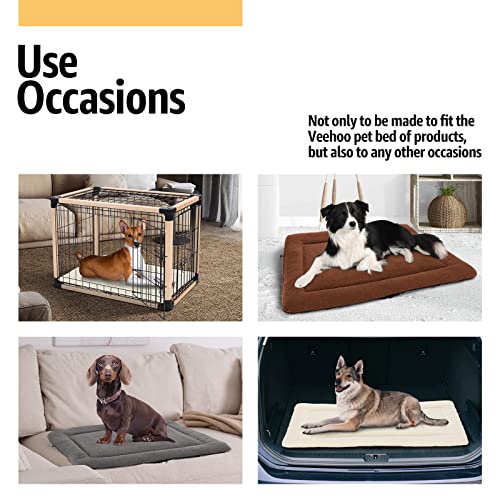 Veehoo Soft Dog Bed Mat, Washable Plush Dog Crate Pad Mat, Fluffy Comfy Kennel Pad Anti-Slip Pet Sleeping Mat for Large Dogs and Cats, 42x30 inch, Brown