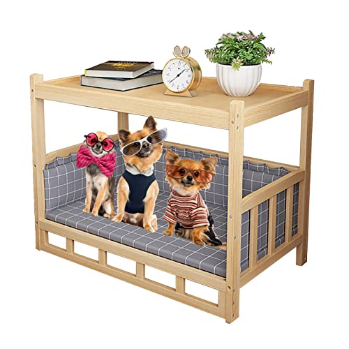 HYDT Wooden Double- Layer Elevated Pet Bed Cot for Bedside Table, All Seasons Dog Cot with Mattress, Easy to Assemble (Size : 120x60x70cm/47.2x23.6x27.6in)