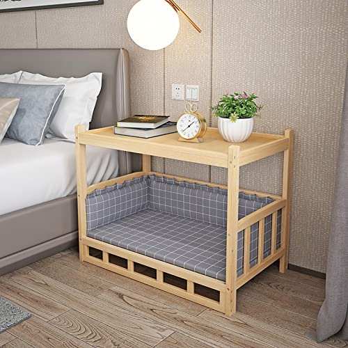 HYDT Wooden Double- Layer Elevated Pet Bed Cot for Bedside Table, All Seasons Dog Cot with Mattress, Easy to Assemble (Size : 120x60x70cm/47.2x23.6x27.6in)