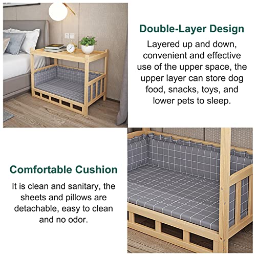 HYDT Wooden Double- Layer Elevated Pet Bed Cot for Bedside Table, All Seasons Dog Cot with Mattress, Easy to Assemble (Size : 120x60x70cm/47.2x23.6x27.6in)