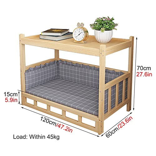 HYDT Wooden Double- Layer Elevated Pet Bed Cot for Bedside Table, All Seasons Dog Cot with Mattress, Easy to Assemble (Size : 120x60x70cm/47.2x23.6x27.6in)