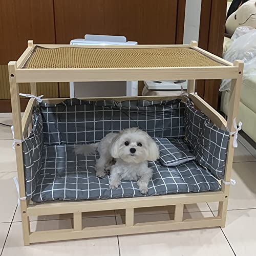 HYDT Wooden Double- Layer Elevated Pet Bed Cot for Bedside Table, All Seasons Dog Cot with Mattress, Easy to Assemble (Size : 120x60x70cm/47.2x23.6x27.6in)