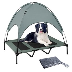 XL Size Large Elevated Dog Bed with Canopy,600D Oxford Dog Bed Cot with 210D Textilene Canopy,Outdoor Cooling Dog Cot with Shade Tent for Large Dogs,Holds up to 120 lbs,Send 1 pcs Soft Mat