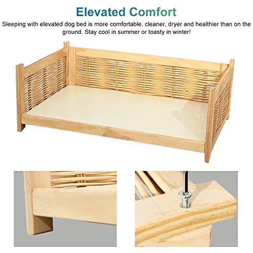 LXLA Elevated Dog Bed Wooden Pet Bed, Large Pet Sofa Basket, Solid Wood Frame and Blue Washable Mattress (Size : XL 85×52×27cm)