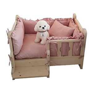 hydt large medium small dog bed elevated solid wood pet cot with washable mattress,heavy duty kennel with bedding&stairs (size : 120x70x43cm/47.2×27.6×16.9in)
