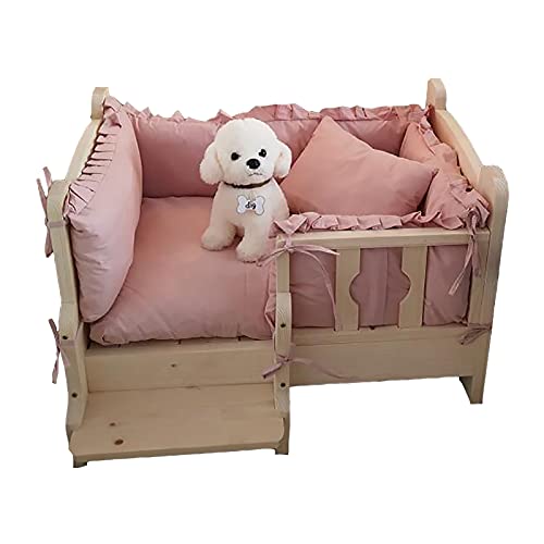 HYDT Large Medium Small Dog Bed Elevated Solid Wood Pet Cot with Washable Mattress,Heavy Duty Kennel with Bedding&Stairs (Size : 120x70x43cm/47.2x27.6x16.9in)