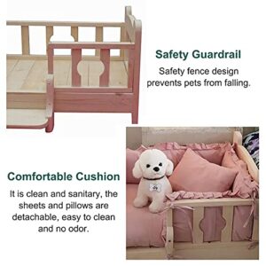 HYDT Large Medium Small Dog Bed Elevated Solid Wood Pet Cot with Washable Mattress,Heavy Duty Kennel with Bedding&Stairs (Size : 120x70x43cm/47.2x27.6x16.9in)