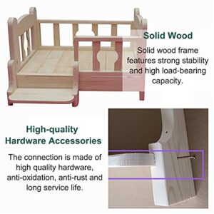 HYDT Large Medium Small Dog Bed Elevated Solid Wood Pet Cot with Washable Mattress,Heavy Duty Kennel with Bedding&Stairs (Size : 120x70x43cm/47.2x27.6x16.9in)