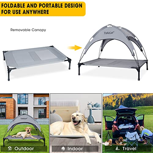 TUKELER Elevated Dog Bed with Canopy,Outdoor Dog Bed, Portable Raised Dog Cot for Medium Sized Dogs,Cool and Breathable,41.7"x19.5"x35.5", Grey