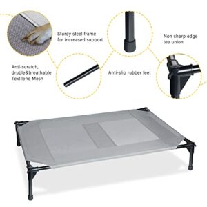 TUKELER Elevated Dog Bed with Canopy,Outdoor Dog Bed, Portable Raised Dog Cot for Medium Sized Dogs,Cool and Breathable,41.7"x19.5"x35.5", Grey