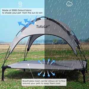 TUKELER Elevated Dog Bed with Canopy,Outdoor Dog Bed, Portable Raised Dog Cot for Medium Sized Dogs,Cool and Breathable,41.7"x19.5"x35.5", Grey