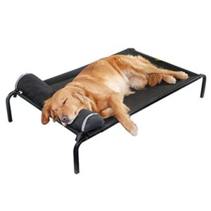 lxla original elevated dog cot bed with removable bolsters, raised dog cots for cats and small medium dogs, easy assemble, black (size : xl 122×72×21cm)