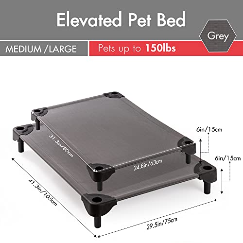 Outdoor Elevated Dog Bed Raised Dog Cots Beds for Large Dogs Indoor & Outdoor Pet Hammock Bed with Frame with Breathable Mesh (Medium, Grey)