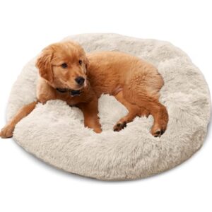 active pets plush calming dog bed, donut dog bed for small dogs, medium & large, anti anxiety dog bed, soft fuzzy calming bed for dogs & cats, comfy cat bed, marshmallow cuddler nest calming pet bed
