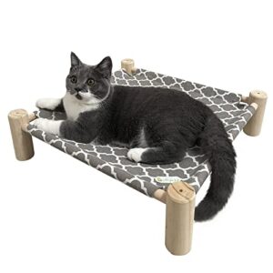 Babyezz Cat and Dog Hammock Bed, Wooden cat Hammock Elevated Cooling Bed, Detachable Portable Indoor / Outdoor pet Bed, Suitable for Cats and Small Dogs (Grey mesh cat Bed)