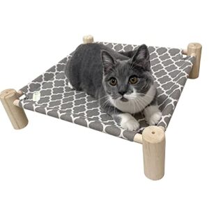 Babyezz Cat and Dog Hammock Bed, Wooden cat Hammock Elevated Cooling Bed, Detachable Portable Indoor / Outdoor pet Bed, Suitable for Cats and Small Dogs (Grey mesh cat Bed)