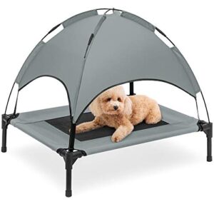 best choice products 30in elevated cooling dog bed, outdoor raised mesh pet cot w/removable canopy shade tent, carrying bag, breathable fabric – gray