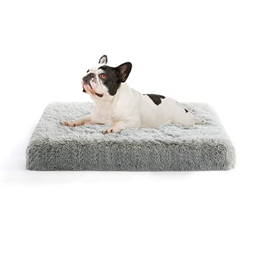 MIHIKK Orthopedic Dog Bed Luxurious Plush Washable Dog Beds with Removable Waterproof Cover Anti-Slip Egg Foam Pet Sleeping Mattress for Large, Jumbo, Medium Small Dogs, 24 x 16 Inch, Gray