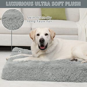 MIHIKK Orthopedic Dog Bed Luxurious Plush Washable Dog Beds with Removable Waterproof Cover Anti-Slip Egg Foam Pet Sleeping Mattress for Large, Jumbo, Medium Small Dogs, 24 x 16 Inch, Gray