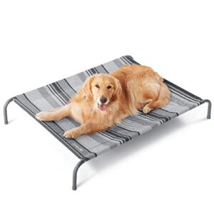 lesure raised dog cot beds for large dogs – outdoor elevated dog bed large – striped indoor & outside pet bed with skid-resistant feet & breathable textilene mesh, fits up to 125lbs, grey