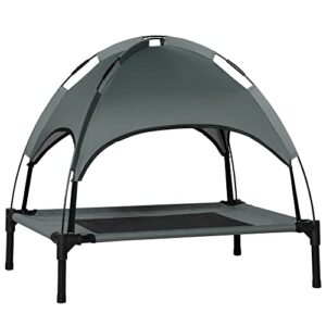 pawhut elevated portable dog cot cooling pet bed with uv protection canopy shade, 30 inch