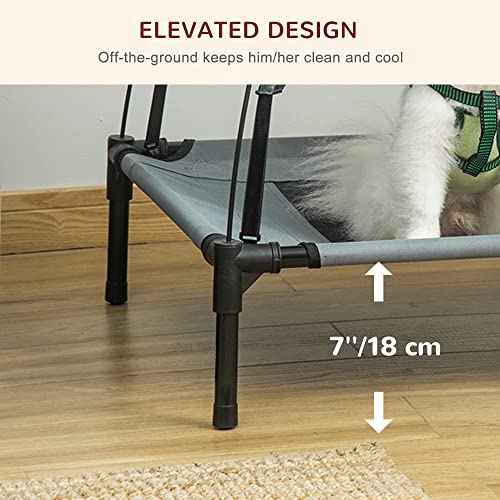 PawHut Elevated Portable Dog Cot Cooling Pet Bed With UV Protection Canopy Shade, 30 inch