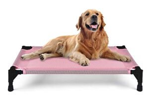 pop duck 2 in 1 elevated dog bed portable raised pet cot with breathable mesh and removable foam mattress for indoor and outdoor use, medium, pink