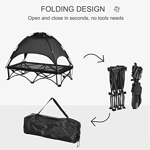 PawHut Elevated Dog Bed with Removable Canopy, Foldable Raised Pet Cot with Carry Bag, Ventilated Cooling Pet Bed for Medium, Large and Extra Large Dogs, Black