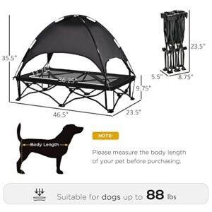 PawHut Elevated Dog Bed with Removable Canopy, Foldable Raised Pet Cot with Carry Bag, Ventilated Cooling Pet Bed for Medium, Large and Extra Large Dogs, Black