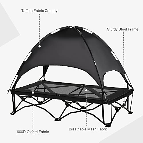 PawHut Elevated Dog Bed with Removable Canopy, Foldable Raised Pet Cot with Carry Bag, Ventilated Cooling Pet Bed for Medium, Large and Extra Large Dogs, Black