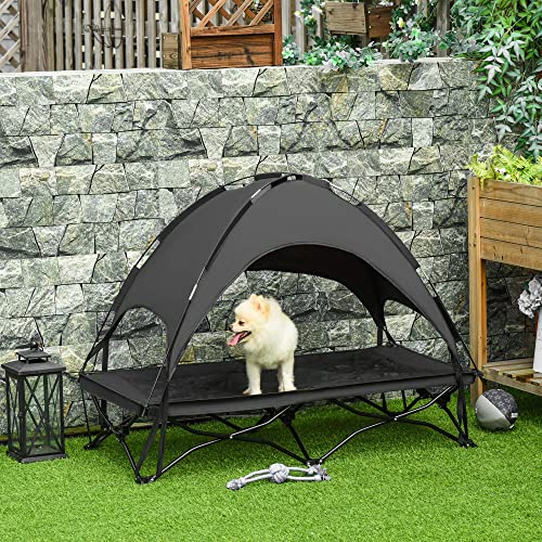 PawHut Elevated Dog Bed with Removable Canopy, Foldable Raised Pet Cot with Carry Bag, Ventilated Cooling Pet Bed for Medium, Large and Extra Large Dogs, Black